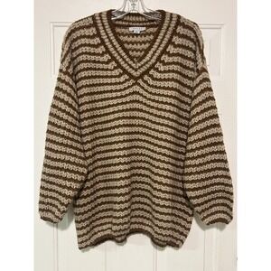 Favlux Fashion Sweater Womens Small Brown Tan Striped Long Sleeve Loose Knit